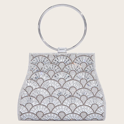 Banquet Bag Wedding Fashion Handbag Silver Artificial Leather Handmade Diamond Chain Bag for Women