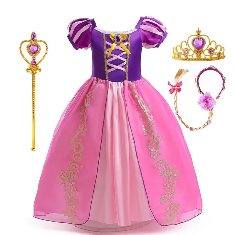 Girl Role Play Rapunzel Princess Dress for Kids Halloween Cosplay Tangled Costume Birthday Party Sequins Mesh Bow Clothes