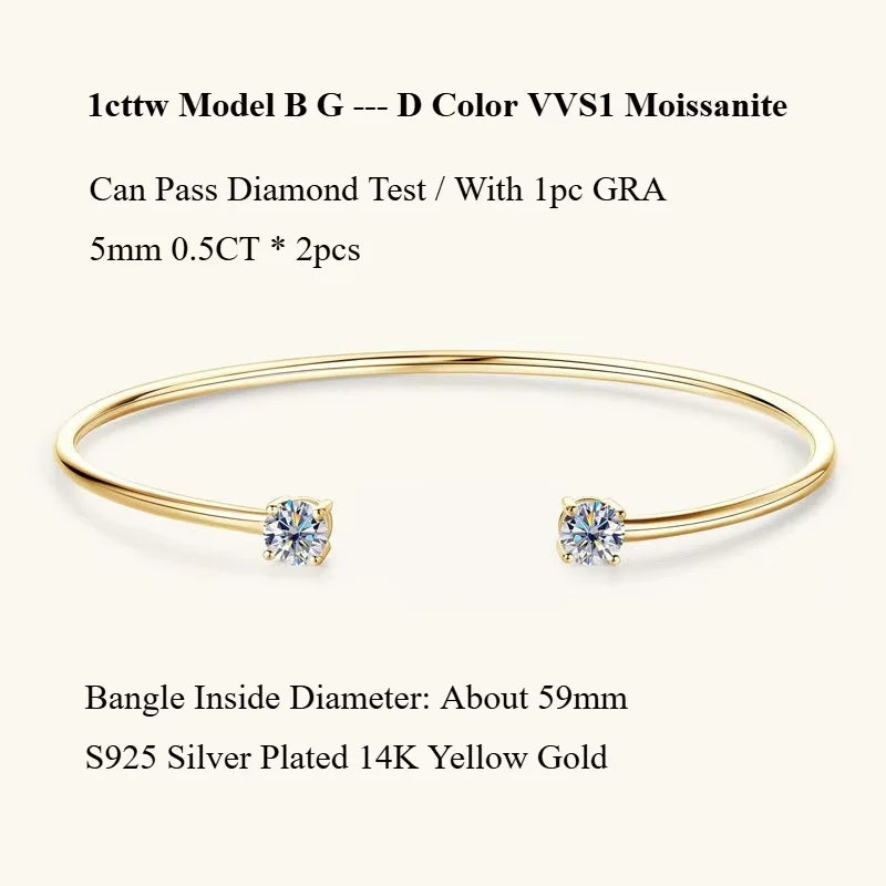 2-Stone 0.8ct Pear Cut Moissanite Cuff Bangle 925 Silver Open Hand Chain Bracelet Adjustable Diamond Jewelry For Women Gift