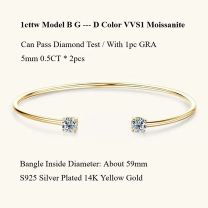 Dainty 0.5CT Round Brilliant Cut Moissanite Cuff Bangle for Women s925 Silver Lab Diamond Open Hand Chain Bracelet Gift