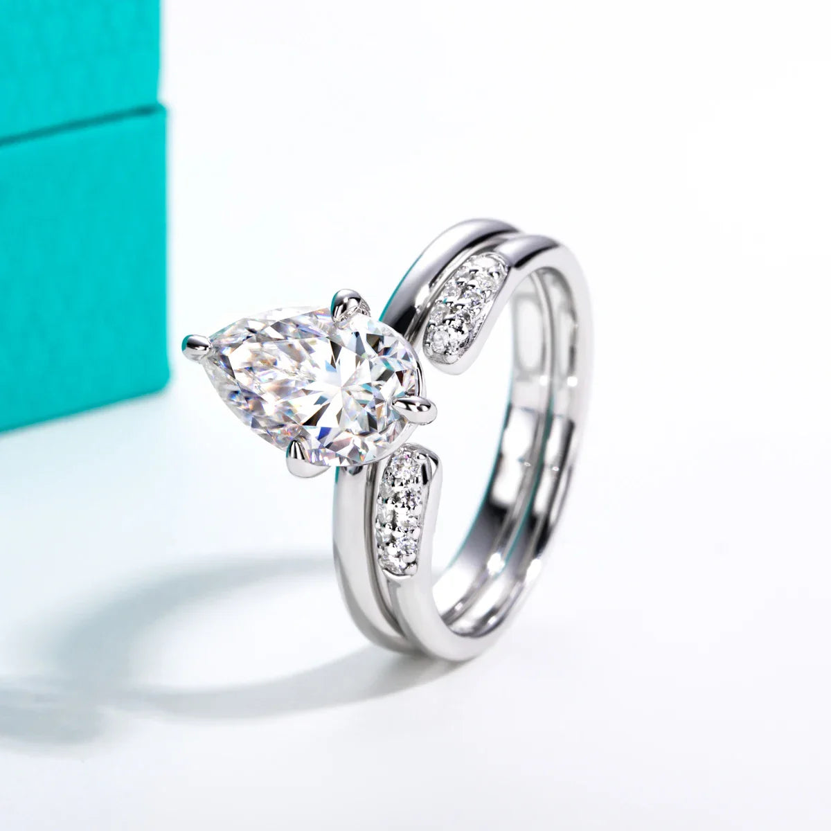 3ct Pear Moissanite Bridal Rings Set 925 Sterling Silver Adjustable Wedding Band Promise Ring Jewelry Gifts for Women