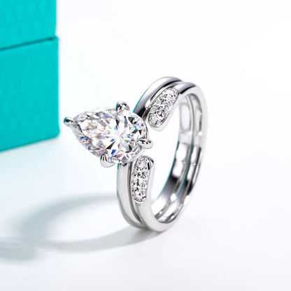 3ct Pear Moissanite Bridal Rings Set 925 Sterling Silver Adjustable Wedding Band Promise Ring Jewelry Gifts for Women