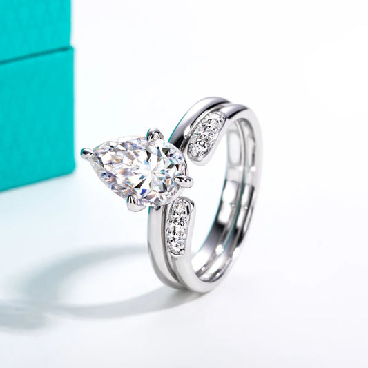 3ct Pear Moissanite Bridal Rings Set 925 Sterling Silver Adjustable Wedding Band Promise Ring Jewelry Gifts for Women