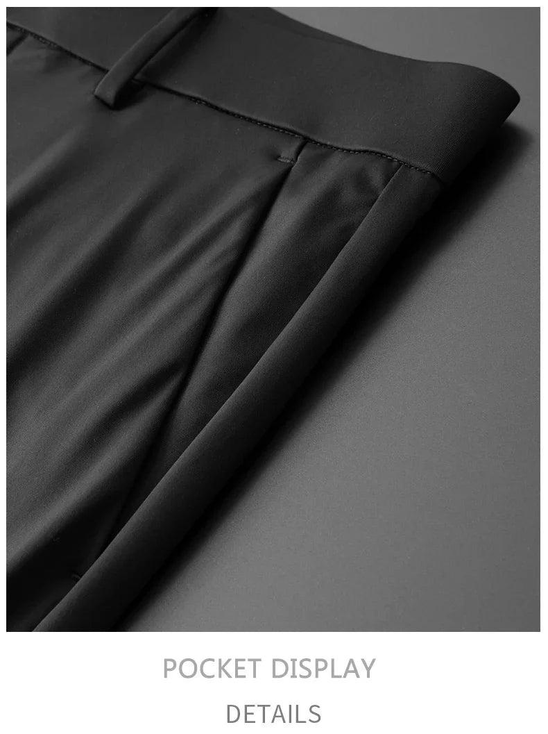 New Ice Silk Casual Pants Men Spring and Summer Mid Straight Thin Breath Pants Comfortable Light Elastic Loose Trousers