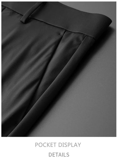 New Ice Silk Casual Pants Men Spring and Summer Mid Straight Thin Breath Pants Comfortable Light Elastic Loose Trousers