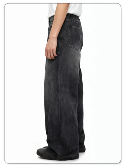 Four Season Men's Jeans Korean Version Student Casual Pant American Retro Gray Black Loose Wide Leg Jean Baggy Men's Denim Pants