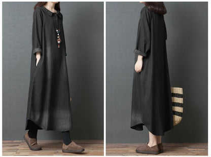 Women's Denim Dr Long Sve Loose Fit irt Sle Autumn Spring Faion plus Size Clothing Meat Concealing Slimming Skirt