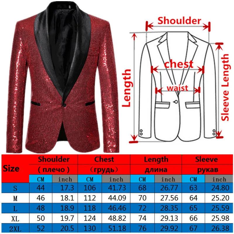 Shiny Gold Men Sequin Glitter Embellished Blazer Jacket, Nightclub Prom Suit Coats Mens Costume Homme Stage Clothes For Singers