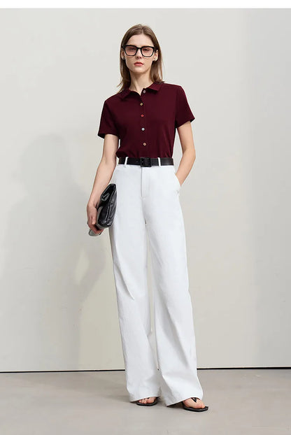 Women's T-Shirt 2026 Summer Lapel Collar Casual Short Sleeve Tee Color Block Button Slim Versatile T Shirts Woman 12652001