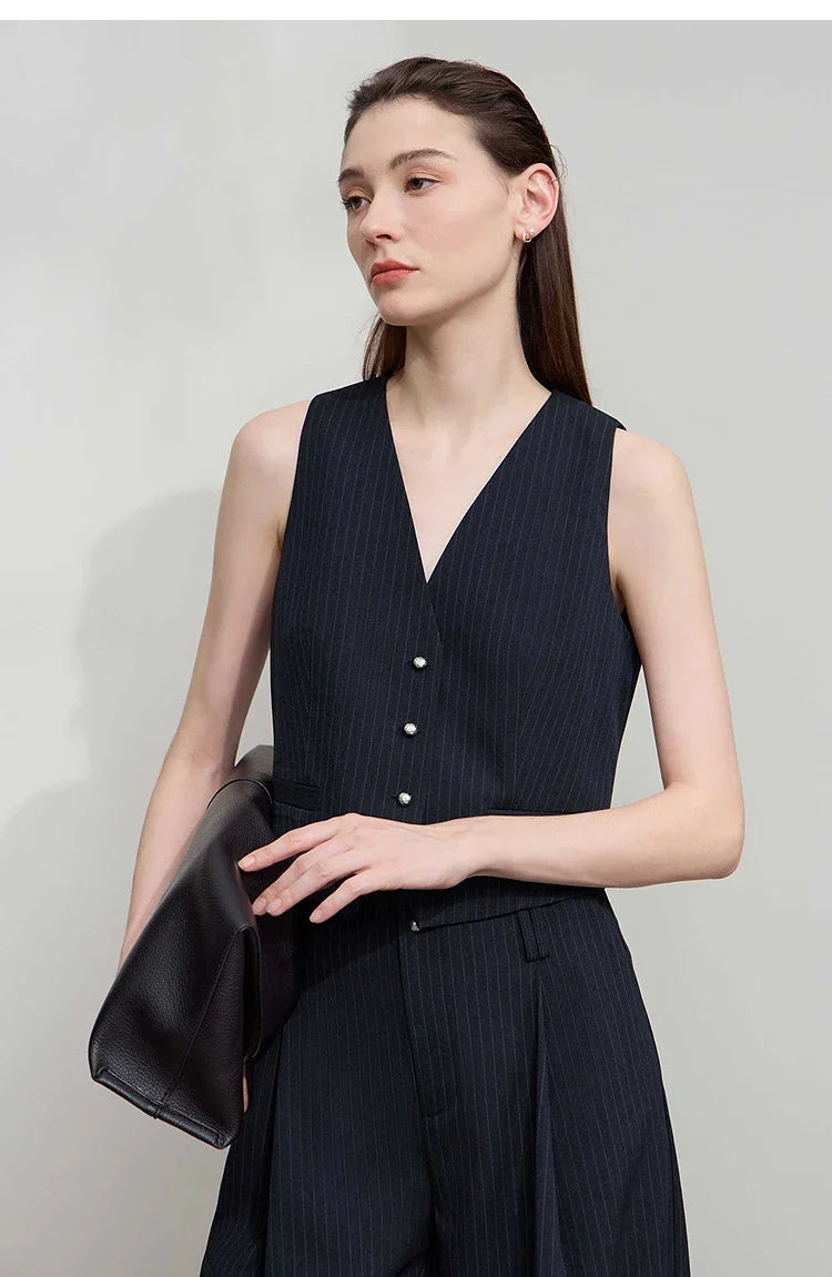 Pant for Woman 2025 Autumn New Versatile Ladies Clothing Commuter Style Striped Vest Casual Loose Sleeveless Women 12523089