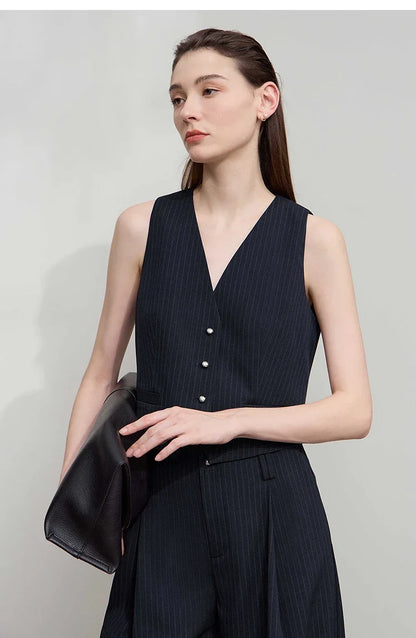 Pant for Woman 2025 Autumn New Versatile Ladies Clothing Commuter Style Striped Vest Casual Loose Sleeveless Women 12523089