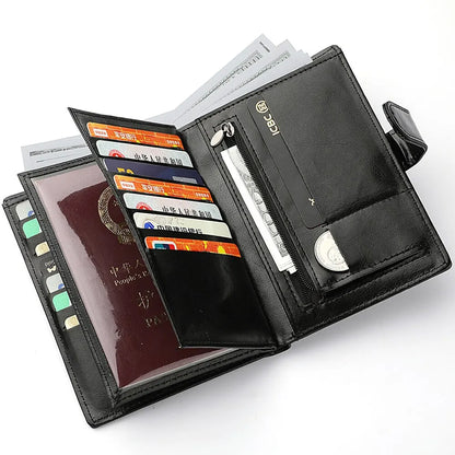 Pochette de voyage élégante pour passeport, porte-cartes multiples, portefeuille portable multifonction pour homme