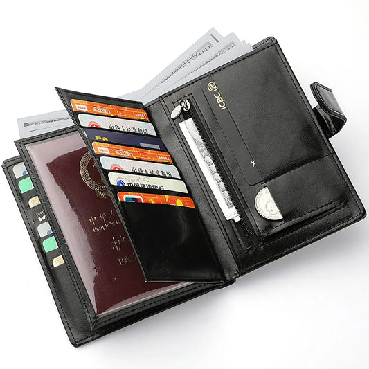 Pochette de voyage élégante pour passeport, porte-cartes multiples, portefeuille portable multifonction pour homme