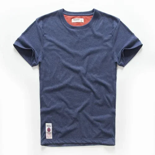 Men's T-Shirt Summer Cotton Solid T-Shirt Men's Short Sleeve Tee Fancy Yarns High Quality Classical Tops T Shirts Color Wine Blu