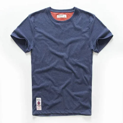 Men's T-Shirt Summer Cotton Solid T-Shirt Men's Short Sleeve Tee Fancy Yarns High Quality Classical Tops T Shirts Color Wine Blu