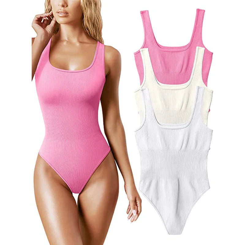 Ribbed Tummy Jumpsuit Daily Shaper Bodysuits Light Control Compress Tummy Control Open Crotch Shapewear Suits Open Crotch