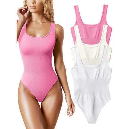 Ribbed Tummy Jumpsuit Daily Shaper Bodysuits Light Control Compress Tummy Control Open Crotch Shapewear Suits Open Crotch