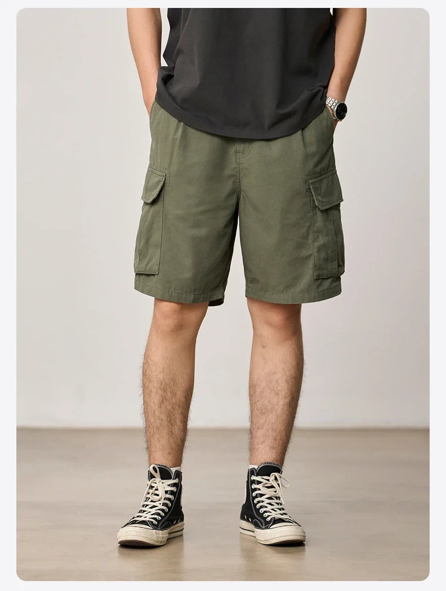 2026 Summer New Oversize 215gsm Tencel Lyocell Blend Fabric Cargo Shorts Men Fashion Outdoor Wear