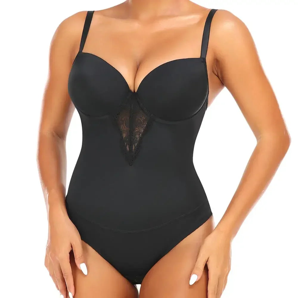 Fajas Underwear Body Shapers Women Shapewear Bodysuit Sexy Lace Open Crotch Lingerie V-collar with Bras