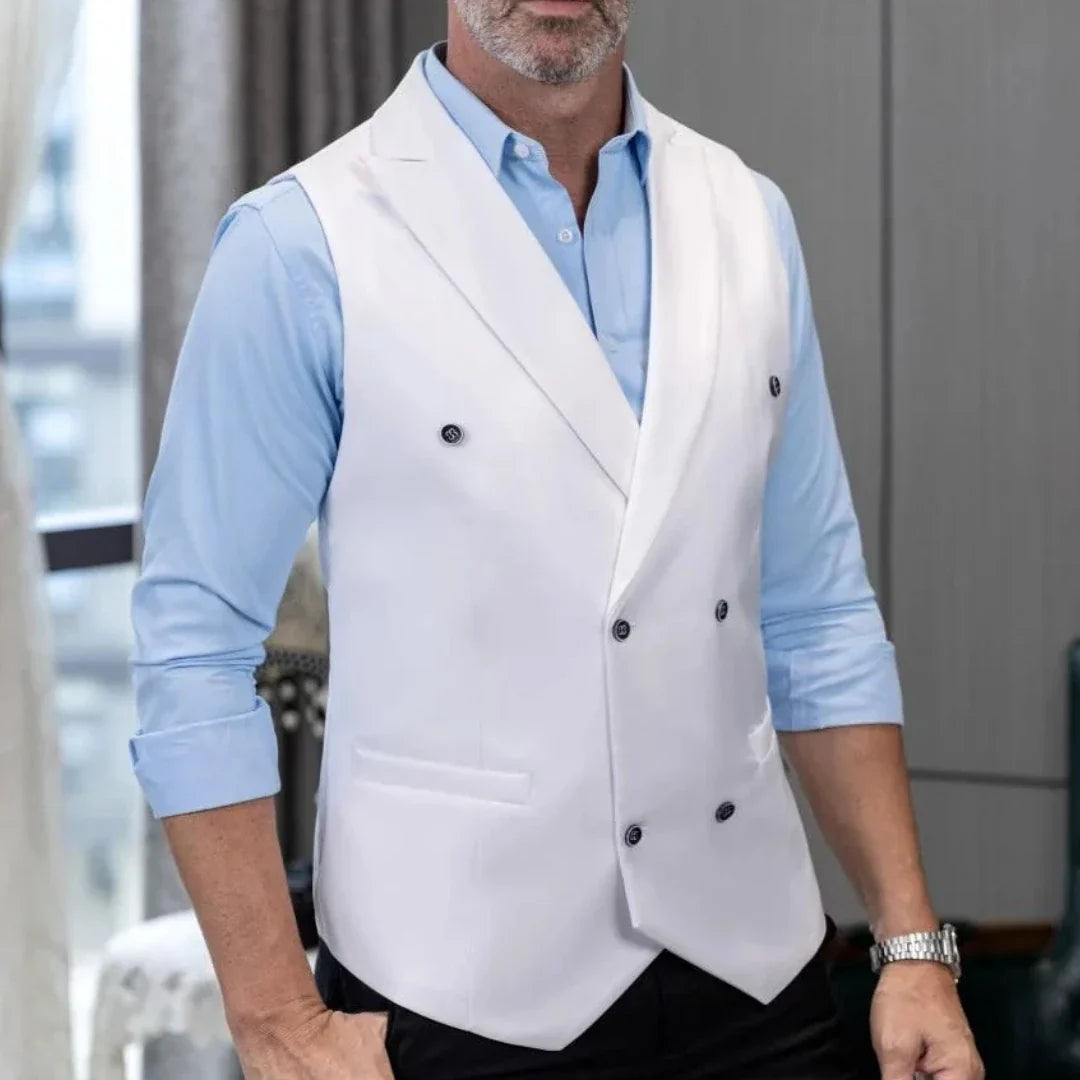 Men Vest White Solid With Lapel Double Button Waistcoat For Wedding Birthday Banquet Party Business Work Daily Men Suit Vest