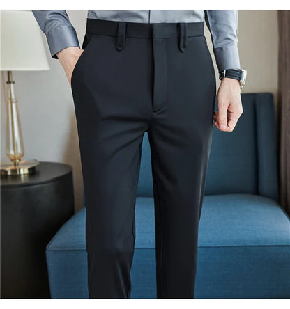 Mens Dress Pants Trousers 2025 Summer New Thin Breathable Solid Casual High Elastic Slim Fit Suit Pants Streetwear Men Clothing