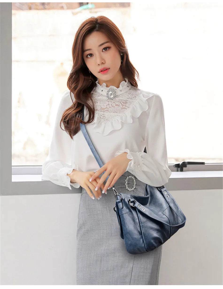 2024 Trend Large Capacity Genuine Tote Shoulder Bags Fashion Top-Handle Bag High Quality Leather Sac Casual Design Handbag Purse