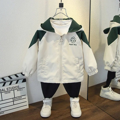 Toddler Boys Hooded Jackets 2025 Spring Autumn Baby Clothing Cute Boy Pattern Color Block Zipper Long sleeves Windbreaker Coats