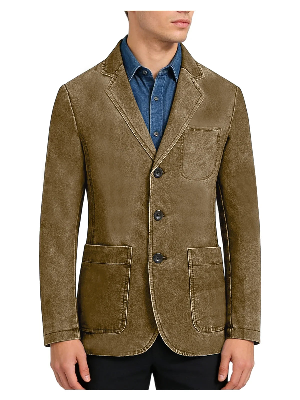 Men‘s Casual Denim Blazer Notch Lapel Jean Jacket Lightweight Stretch Suit Sport Coat with Pockets