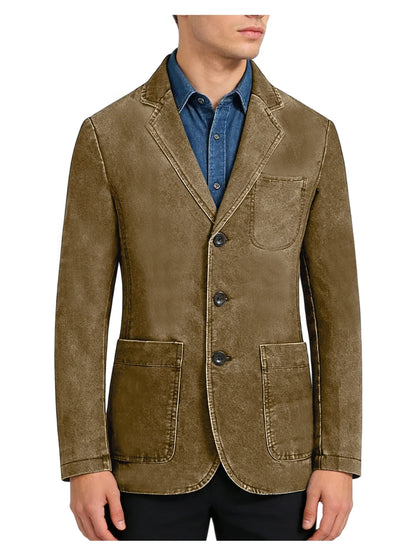Men‘s Casual Denim Blazer Notch Lapel Jean Jacket Lightweight Stretch Suit Sport Coat with Pockets