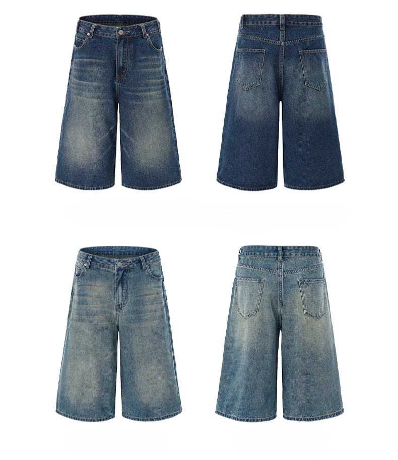 Summer New Fashion Denim Shorts Loose Straight Casual Vintage American Personality Jeans Streetwear Male Short Pants