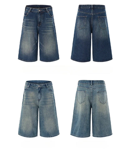 Summer New Fashion Denim Shorts Loose Straight Casual Vintage American Personality Jeans Streetwear Male Short Pants