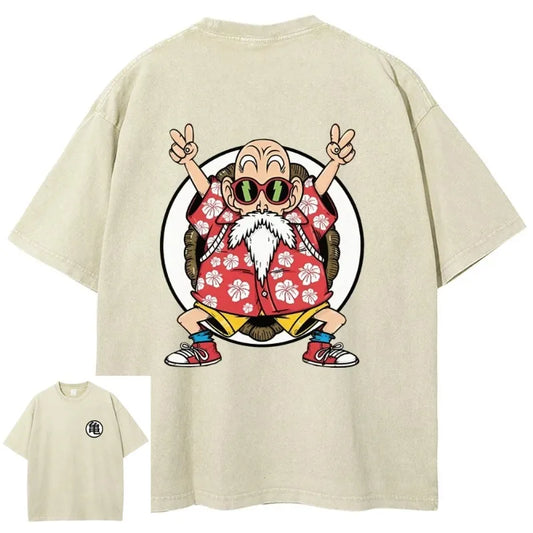 Dragon Ball Anime 2026 New Hot Master Roshi Washed Men 2025 Summer T-shirt Harajuku Retro Street Loose Women Casual Sports Top