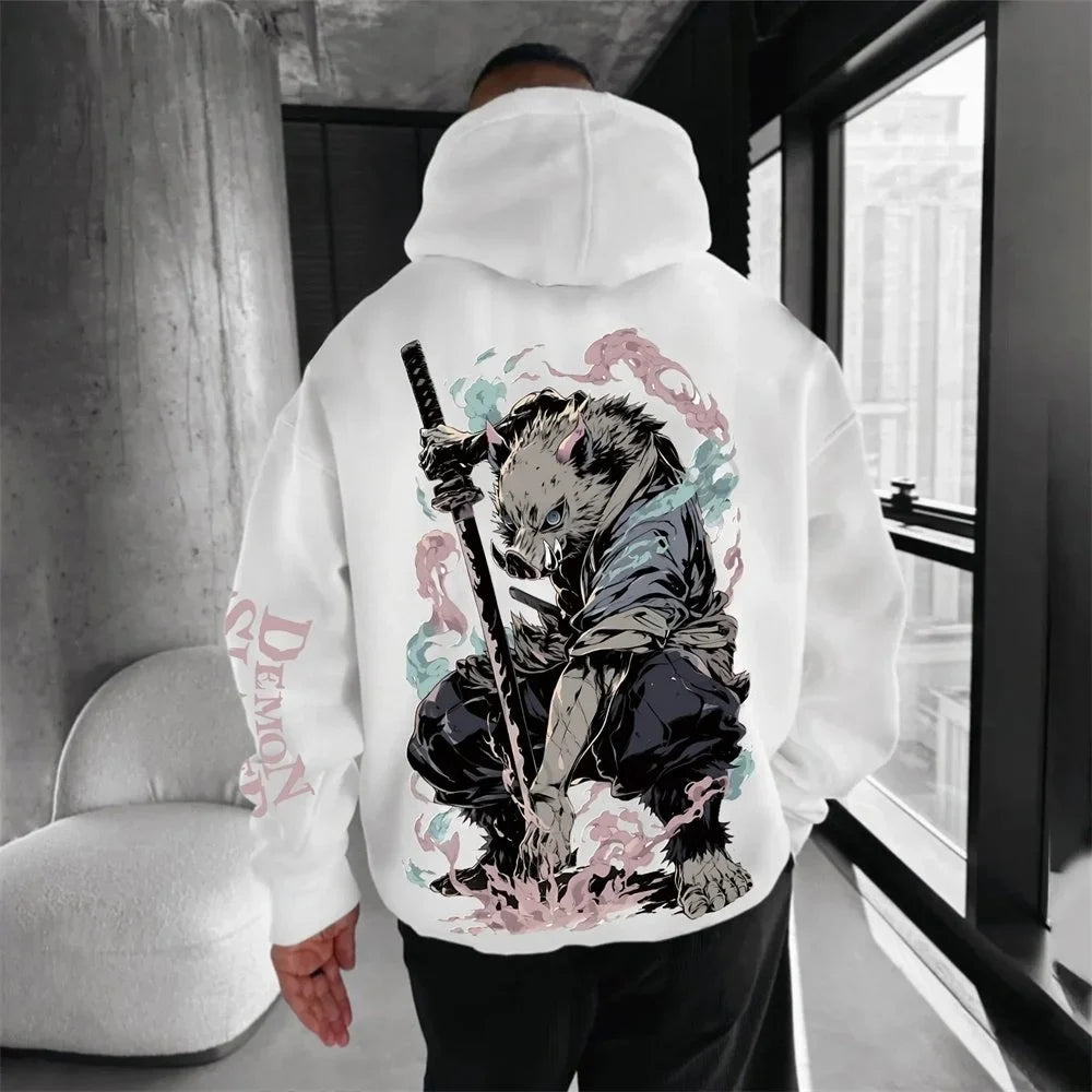 Demon Slayer Men's Hoodie Sweatshirt Inosuke Hashibira Anime Spring and Autumn Boys' Children's Long-sleeved Parent-child Outfit