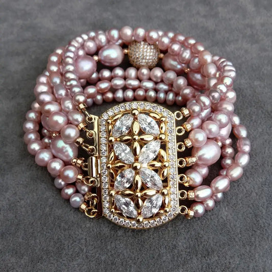 Bracelet de perles de culture d'eau douce naturelles, 7 rangs, forme grain de riz, multicouche, avec breloques, design original