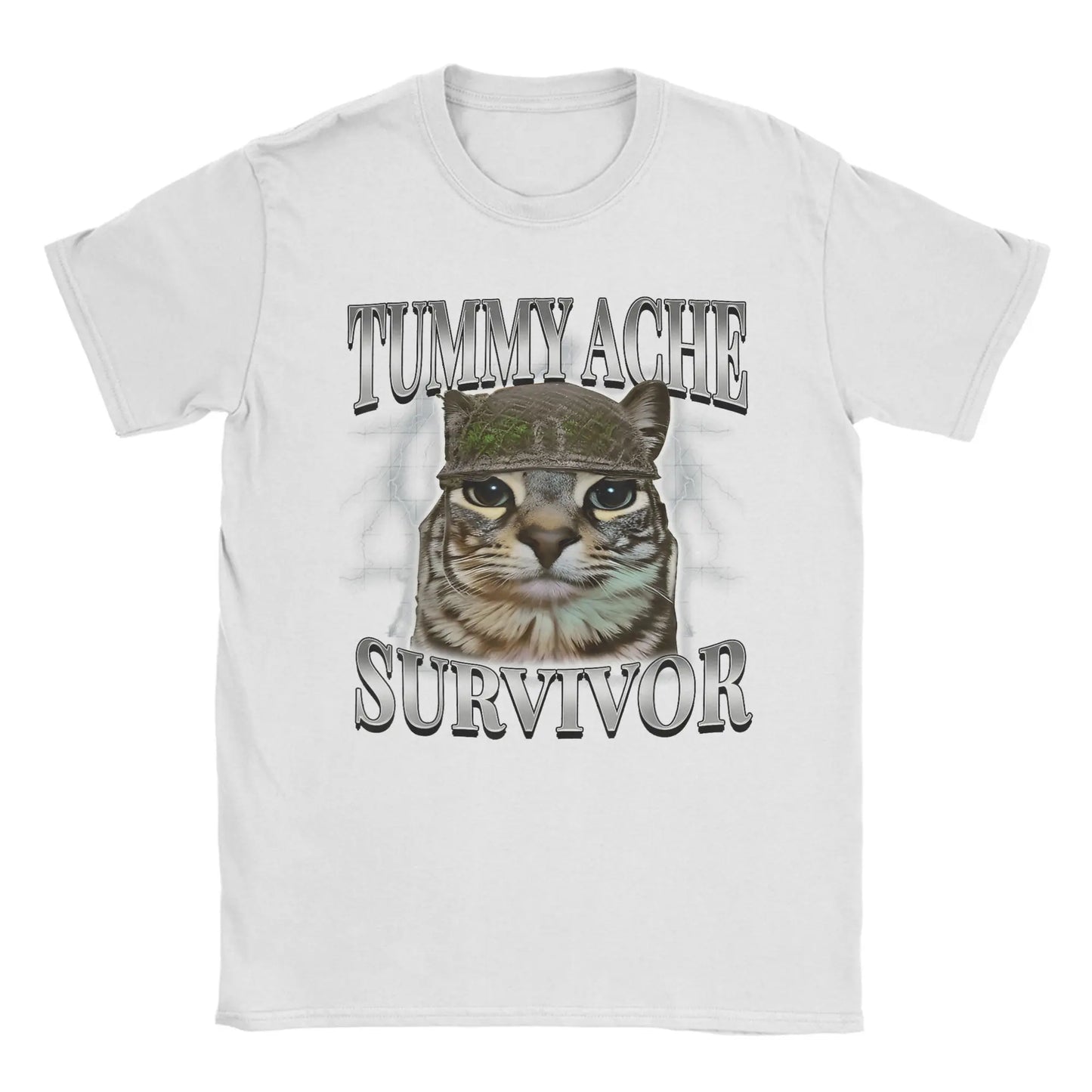 Tummy Ache Survivor Cat Meme Funny Saying Cats Animals T Shirt Summer  Pure Cotton T-Shirts For Men's Trending Casual Tee Shirt