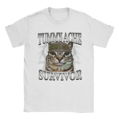 Tummy Ache Survivor Cat Meme Funny Saying Cats Animals T Shirt Summer  Pure Cotton T-Shirts For Men's Trending Casual Tee Shirt