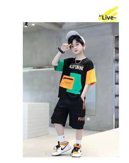 Summer Boys Clothes Sets Teenager Casual Outfits Kids Print T-shirt +Shorts 2Pcs Children Short Sleeve Tracksuit Suits 5-12 Year