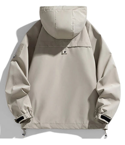 Windbreakers Men Hooded Jacket Zipper Coat Cargo Waterproof Black Bomber Camping Loose Thin Softshell Hooded Hiking Jacket