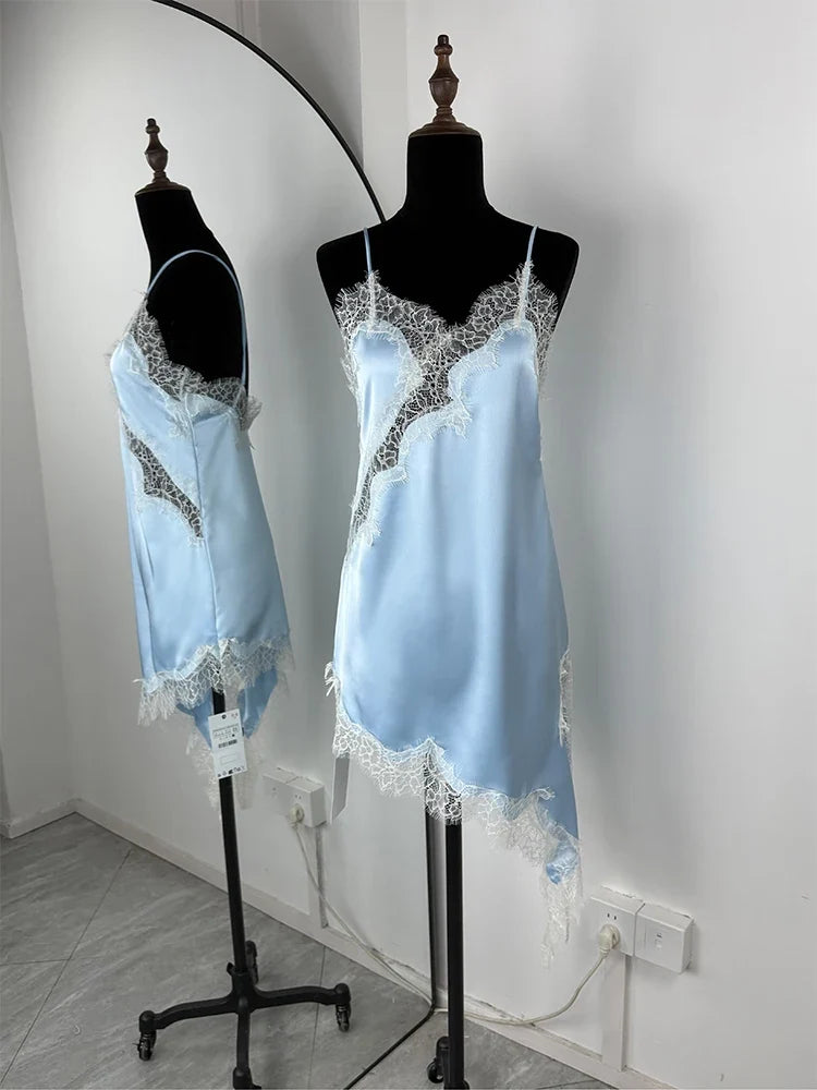 Trendix Black Lace Slip Dress Women exy Hollow Out Sleeveless Short Dresses Party Club Ruffle Loose Elegant Backless Mini Dress