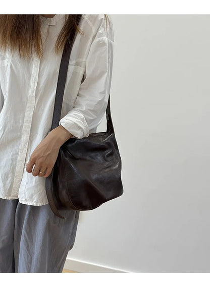 Simple Genuine Leather Women's Shoulder Bags 2026 New Nature Soft Cowhide Solid Color Versatile Crossbody Bags