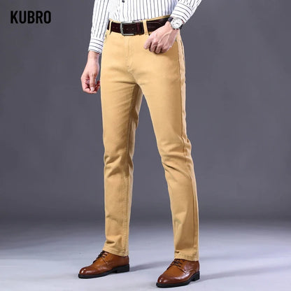 Brand Classic Style Men's Wine Red Jeans Fashion Business Casual Straight Denim Stretch Trousers Male Denim Pants Korean reviews