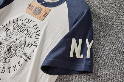 Summer New American Retro Short-sleeved O-neck Letter Printed T-shirt Men's Fashion Simple 100% Cotton Washed Casual Sport Tops
