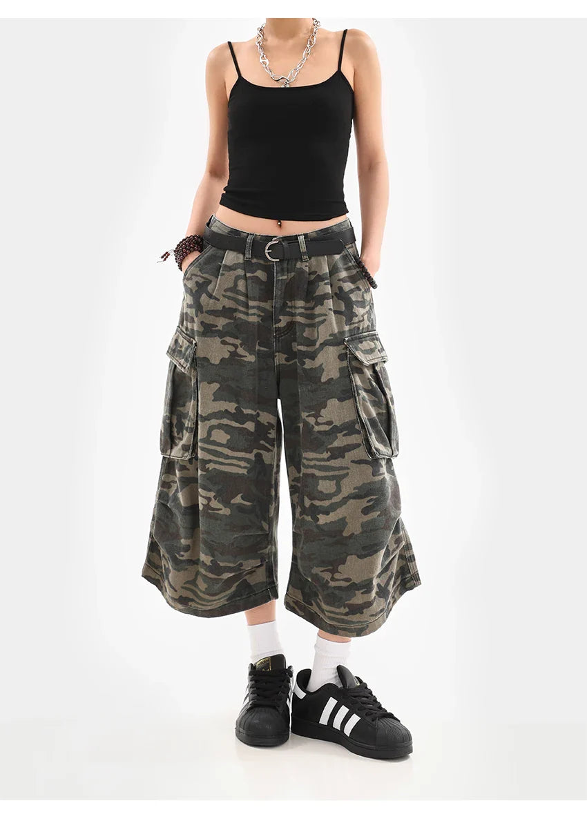 Summer Women Tomboy Camouflage Japanese Abi Jorts Jean Y2K 2000s Aesthetic Capri Pants Harajuku Denim High Street Goblin Core