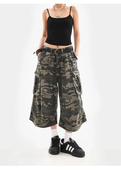Summer Women Tomboy Camouflage Japanese Abi Jorts Jean Y2K 2000s Aesthetic Capri Pants Harajuku Denim High Street Goblin Core