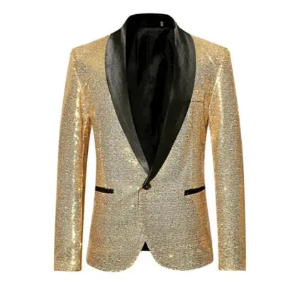 2026 Men's Suit Jacket, Shiny Sequin Stage Performance Coat, White Silver Blue Red Purple Blazers V-neck Single Button S-XXL