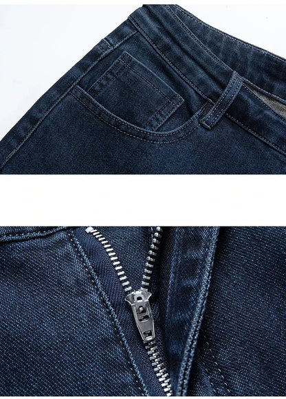 Winter Classic Business Men's Fleece Warm Jeans Straight Stretch Casual Thicken Denim Trousers Washed Fashion Velvet Male Pants