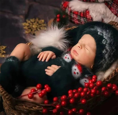 Christmas Baby Clothing Newborn Boy Girl Photography Santa Claus Costumes Sets Green Knitted Romper Stockings Hat 3pcs for Xmas