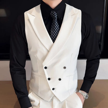Men Vest Black With Lapel Solid Double Button Waistcoat For Wedding Groom Banquet Business Casual Work Daily Men Suit Vest