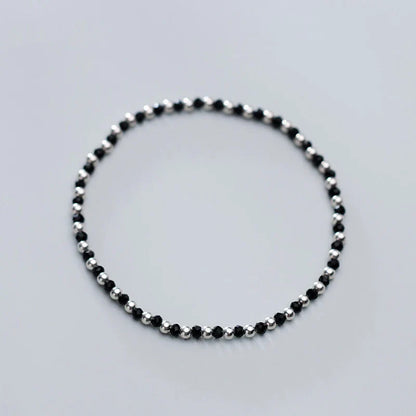 Fashion Black Crystal or Ball Strand Bracelet for Women 925 Sterling Silver Simple Bracelet Fine Jewelry Gift 2020 New