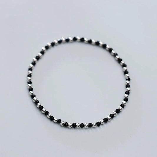 Bracelet jonc en cristal noir ou à billes pour femme, en argent sterling 925, bijou fin, cadeau 2020 Nouveau